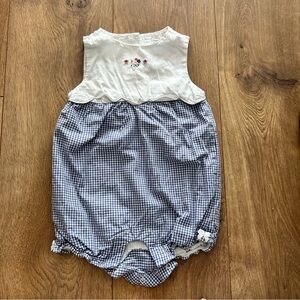 Janie and Jack Blue and White Gingham Flower Bubble Ruffle Romper